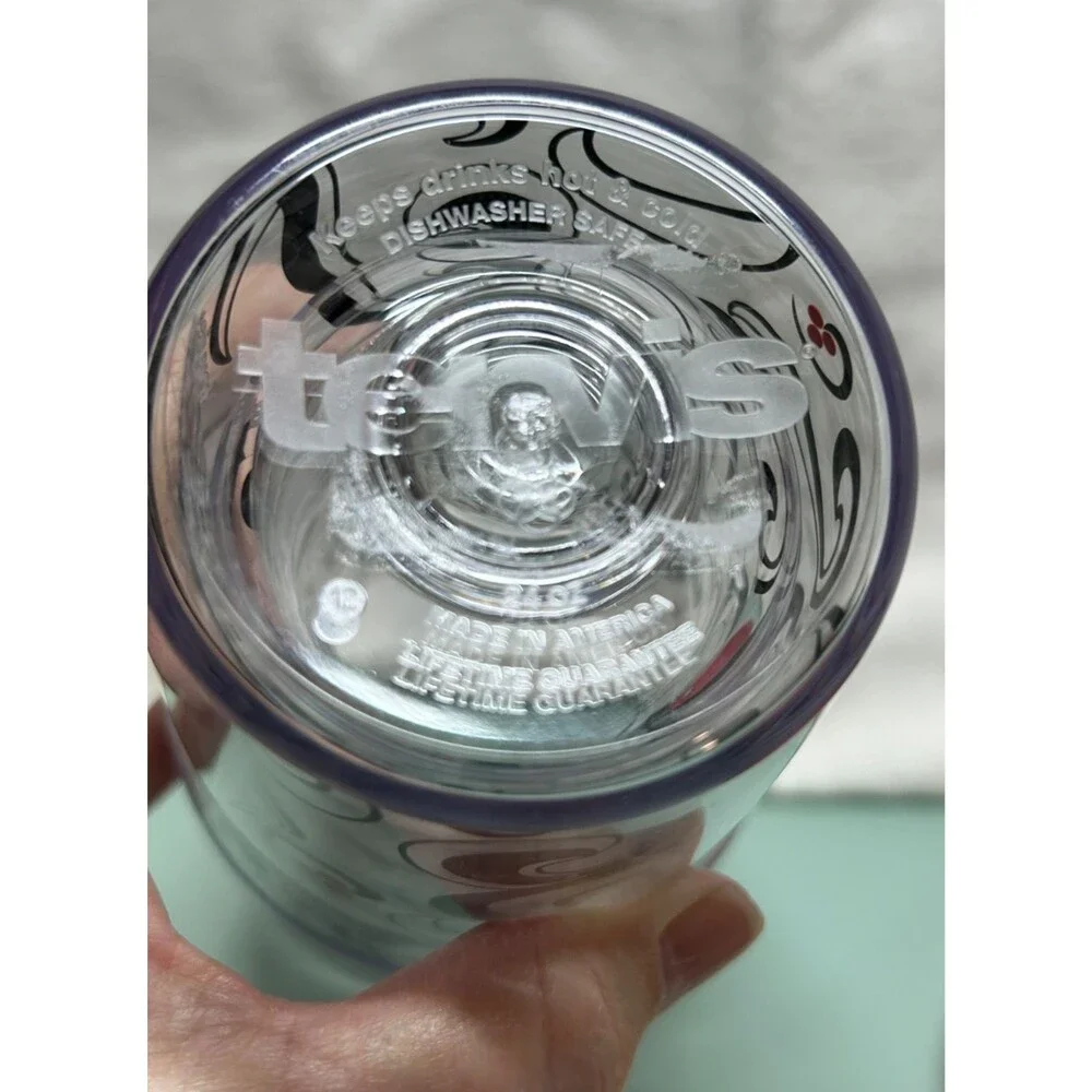 24 oz Tervis Tumbler with Red Lid and  Black Swirls With Red Berries
